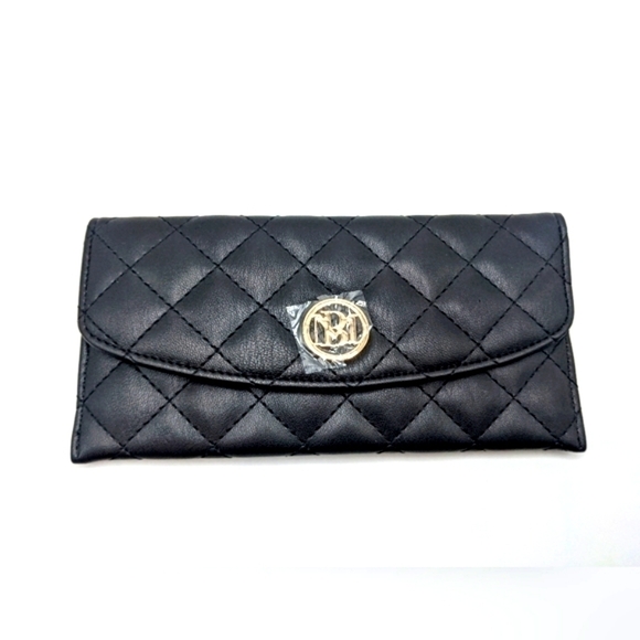NWT-LAST ONE!-Badgley Mischka Black Foldover Quilted Wallet - Picture 1 of 8